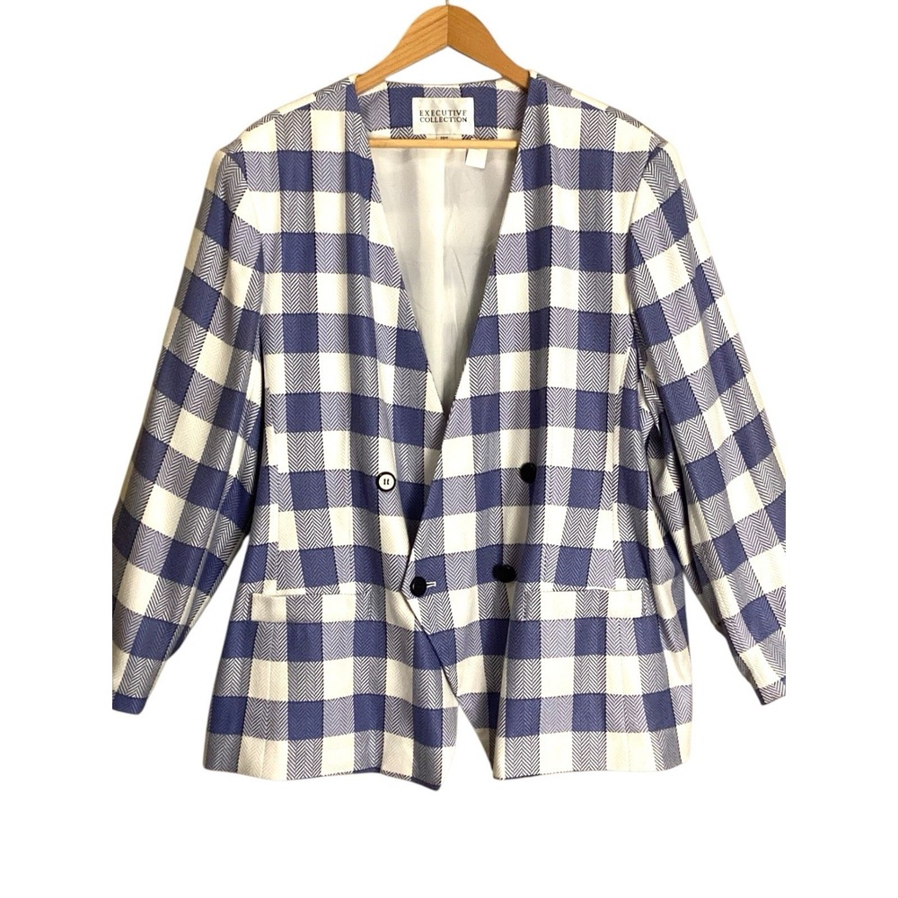 Vintage Executive Collection‎ 26W Periwinkle White Buffalo Plaid Blazer Jacket